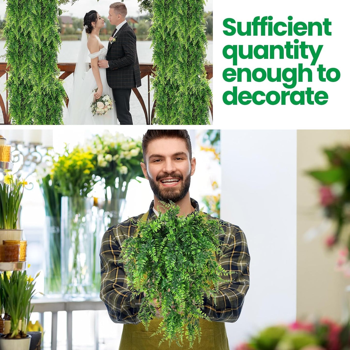 XunYee 28 Pcs Artificial Hanging Plants 32 Inch Plastic Fern Vine Fake Greenery Plant Faux Eucalyptus Vine for Wall Room Wedding Indoor Outdoor Decor, No Baskets (Boston Fern)