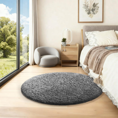 Ophanie Round Rugs 5Ft Ivory Circle Area Rug, Nursery Room Decor, Christmas Aesthetic Bedroom Home Circular Carpet 5 Foot, Fluffy Fuzzy Shag Plush Cream Living Room Rugs for Kids Boys Girls Teen Baby