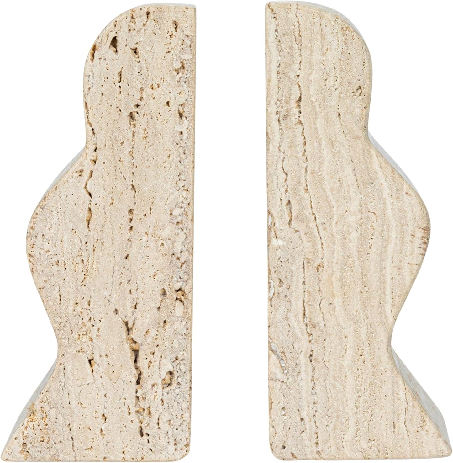 Creative Co-Op Decorative Travertine Wave Bookends, Natural, Set of 2