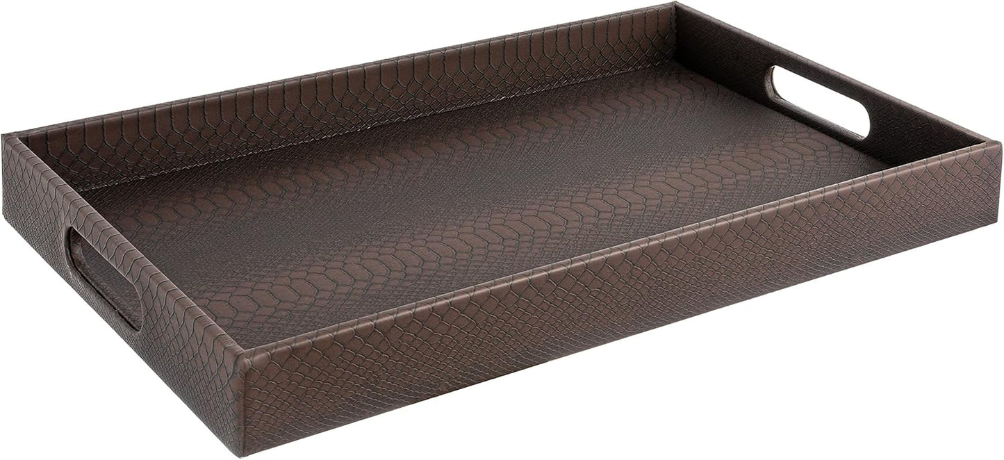 Home Redefined Beautiful Modern Elegant 17.5"x12" Rectangle Classic Black Faux Leather Decorative Tray Ottoman Coffee Table Perfume Living Room Kitchen Serving Tray with Handles for All Occasion's