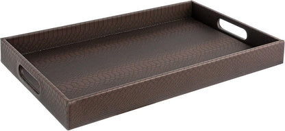 Home Redefined Beautiful Modern Elegant 17.5"x12" Rectangle Classic Black Faux Leather Decorative Tray Ottoman Coffee Table Perfume Living Room Kitchen Serving Tray with Handles for All Occasion's