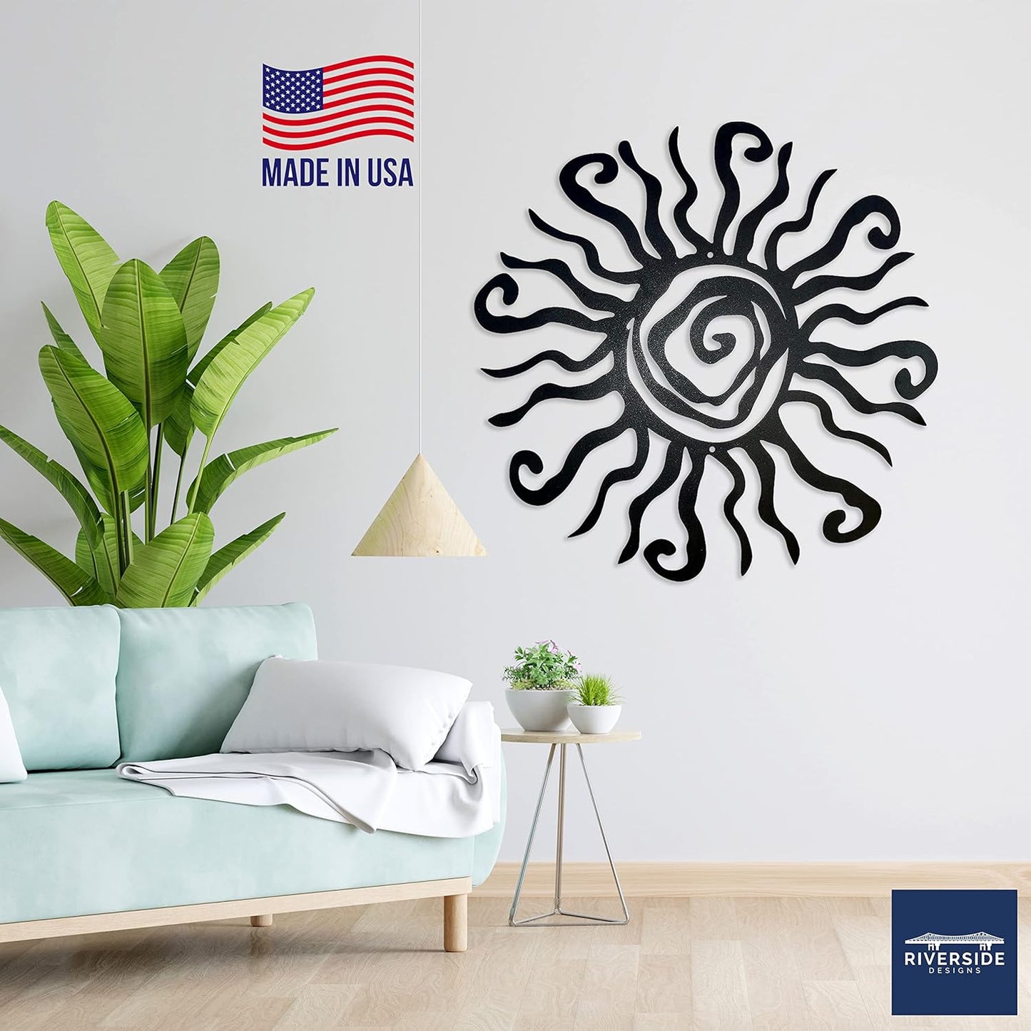 Riverside Designs Wacky Sun Metal Wall Art Indoor/Outdoor Decor - 24" Teal Rust Proof Wall Sculpture - Made in USA - Ideal for Bedroom, Garden, Home, Patio and Farmhouse