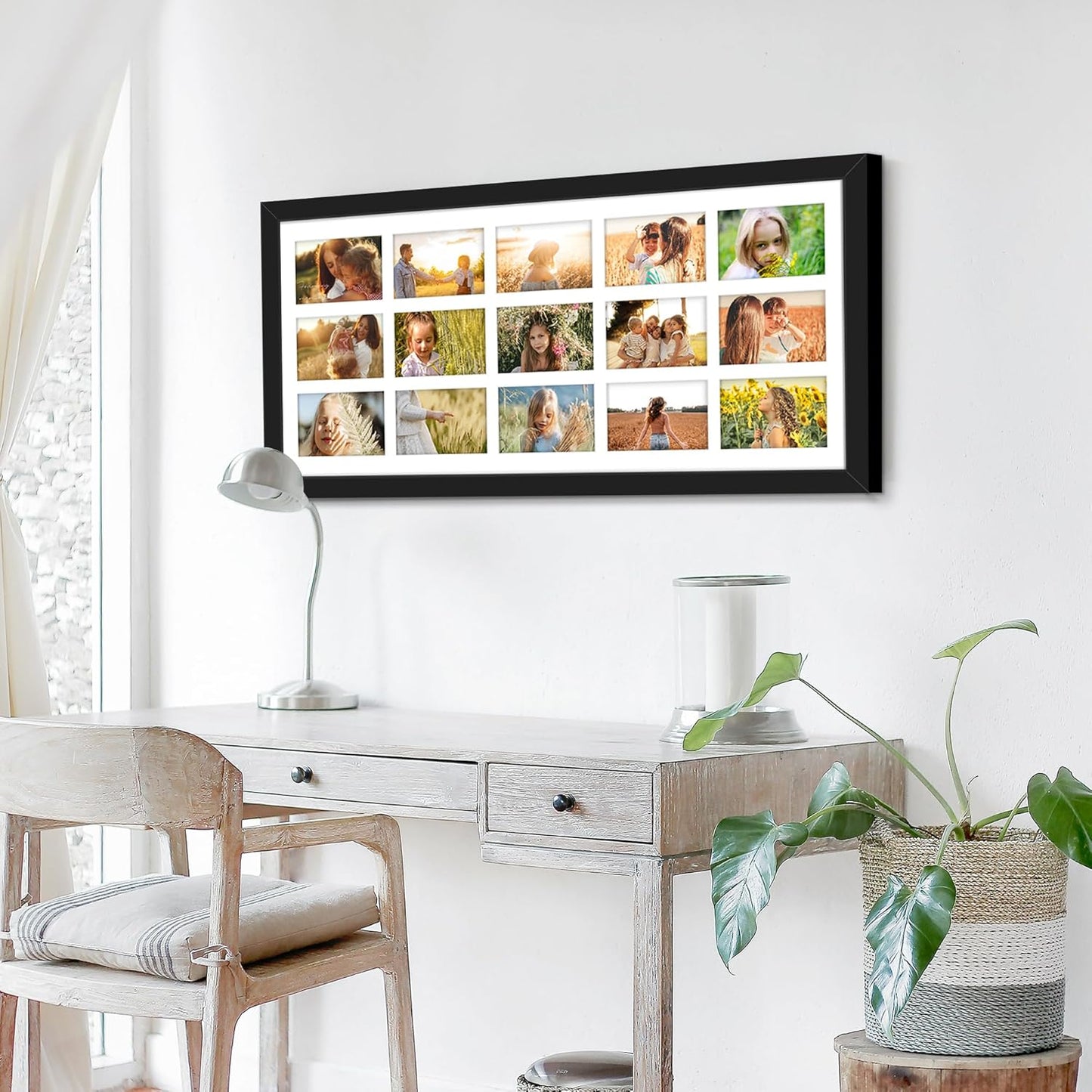 DUENPY 14x26 Collage Picture Frame 4x6 Collage Picture Frame Displays Twelve 4x6 inch Photos Available Horizontal Wall Mounting Display and Vertical Black - Colors A