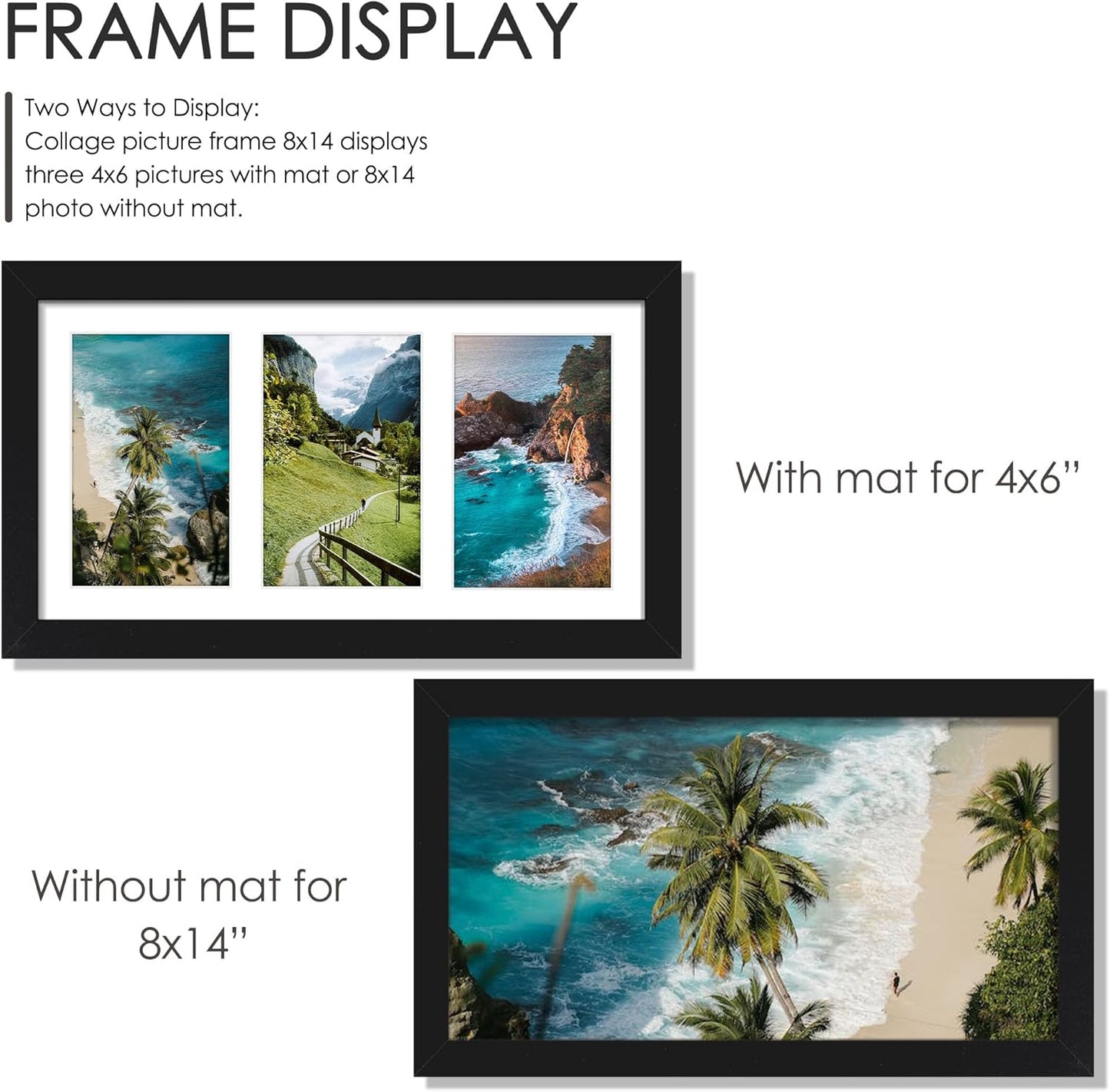 DUENPY 14x26 Collage Picture Frame 4x6 Collage Picture Frame Displays Twelve 4x6 inch Photos Available Horizontal Wall Mounting Display and Vertical Black - Colors A