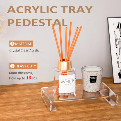 Sezanrpt Acrylic Tray Pedestal Stand Bathroom Décor, Crystal Clear Display Risers Kitchen Resist Dirt and Moisture, Soap Dish Holder for Counter, Sink, Vanity, 8.66'' x 3.9''