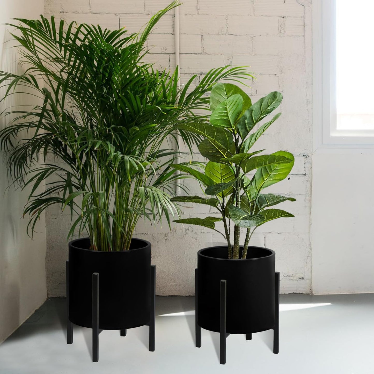 ARNIS Modern Plant Pots, Set of 2 Large Planters with Stand, Decorative Planters, Metal Pots with Drainage Holes for Living Room, Office, Garden or Balcony, 8.25 &10.5 Inch, Dirt