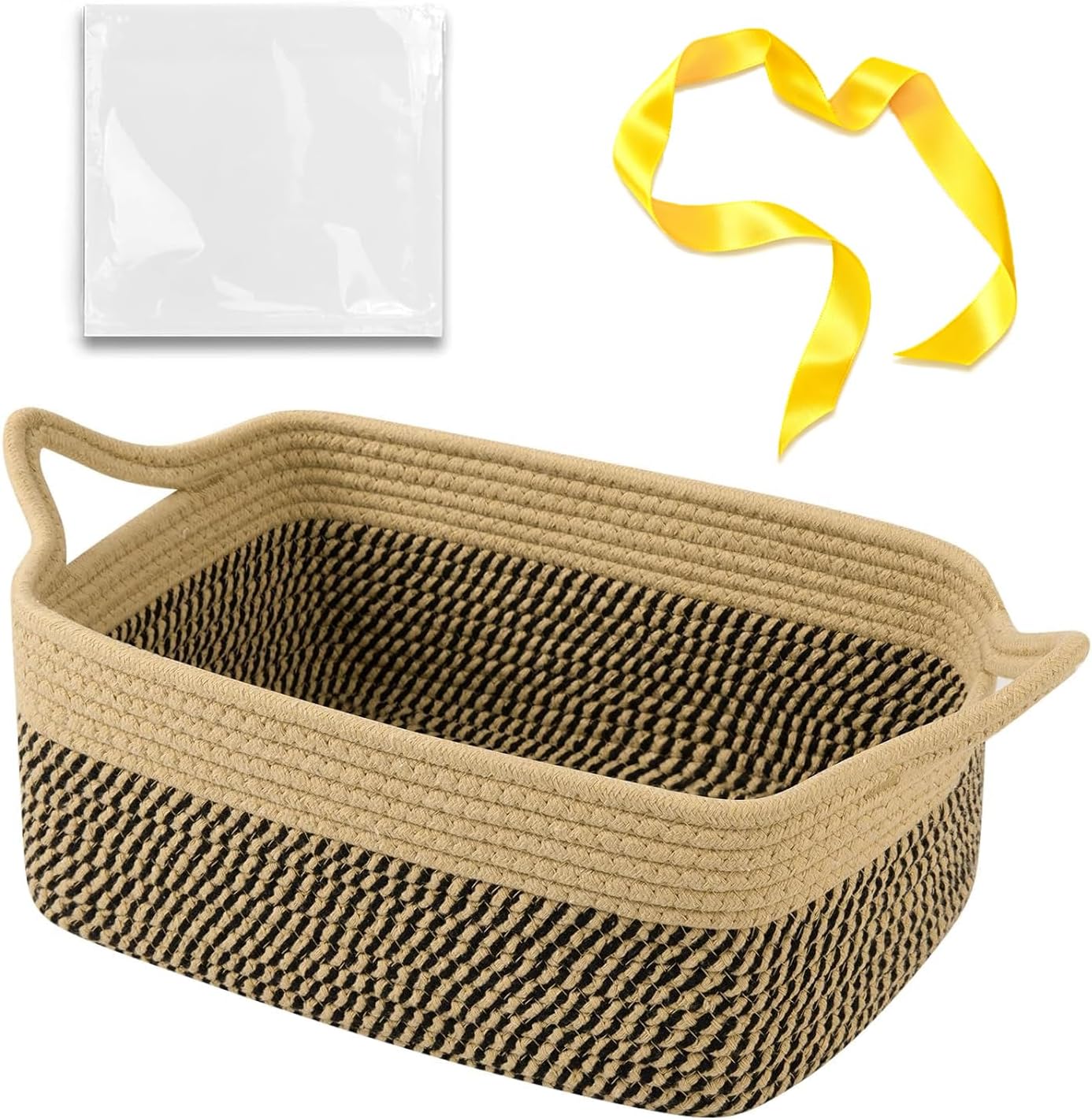 OIAHOMY Woven Basket, Gift Basket Empty with Gift Bags and Ribbons, Rope Baskets for Baby Showers, Storage Baskets with Handles for Nursery, Pet Toy Organizer - White