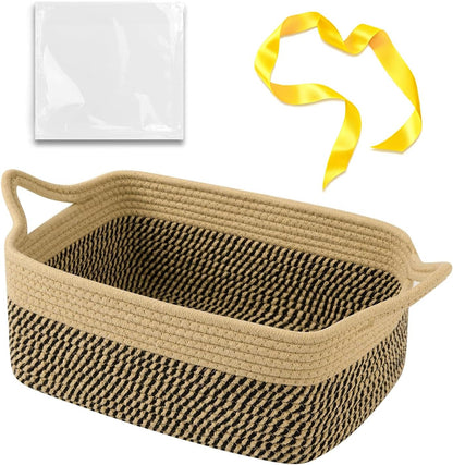 OIAHOMY Woven Basket, Gift Basket Empty with Gift Bags and Ribbons, Rope Baskets for Baby Showers, Storage Baskets with Handles for Nursery, Pet Toy Organizer - White