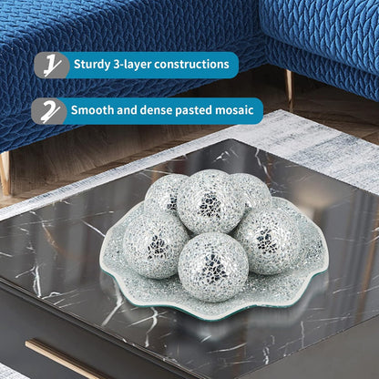 MDLUU 6 Pcs Mosaic Sphere Balls-Diameter 3 in, Decorative Orbs, Centerpiece Balls for Bowls, Vases, Dining Table Decor, Turquoise Blue