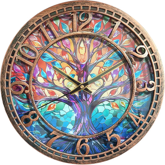 WANGIRO Tree of Life Wall Clock 12inch Silent Movement Non-Ticking Clock Precise Timekeeping Wall Clock Suitable for Living Rooms Bedrooms Offices Ideal for Home Decor Gifts Antique Copper