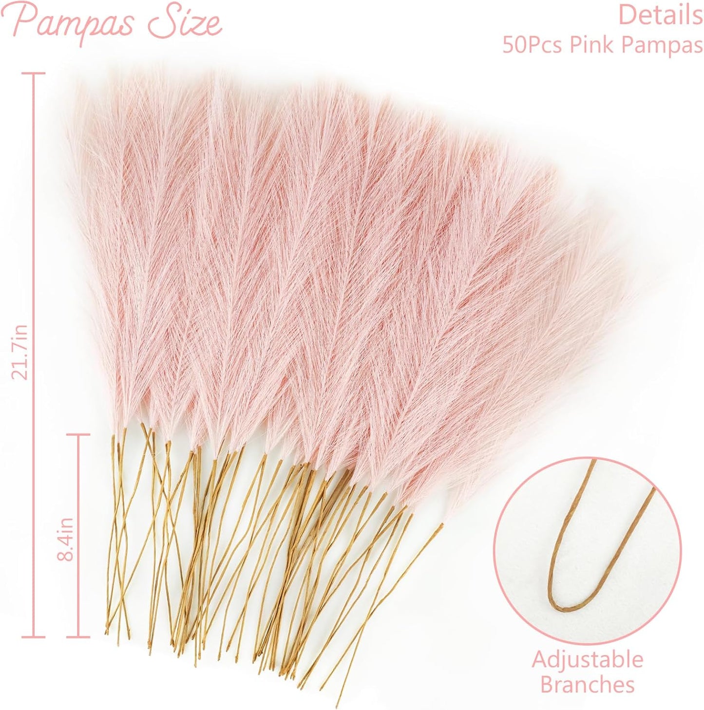 obbsie 50pcs Pink Faux Pampas Grass Decor, 21.6" Short Artificial Floral Branches Vase Filler Flower Arrangement for Home Wedding Boho Outdoor Decor