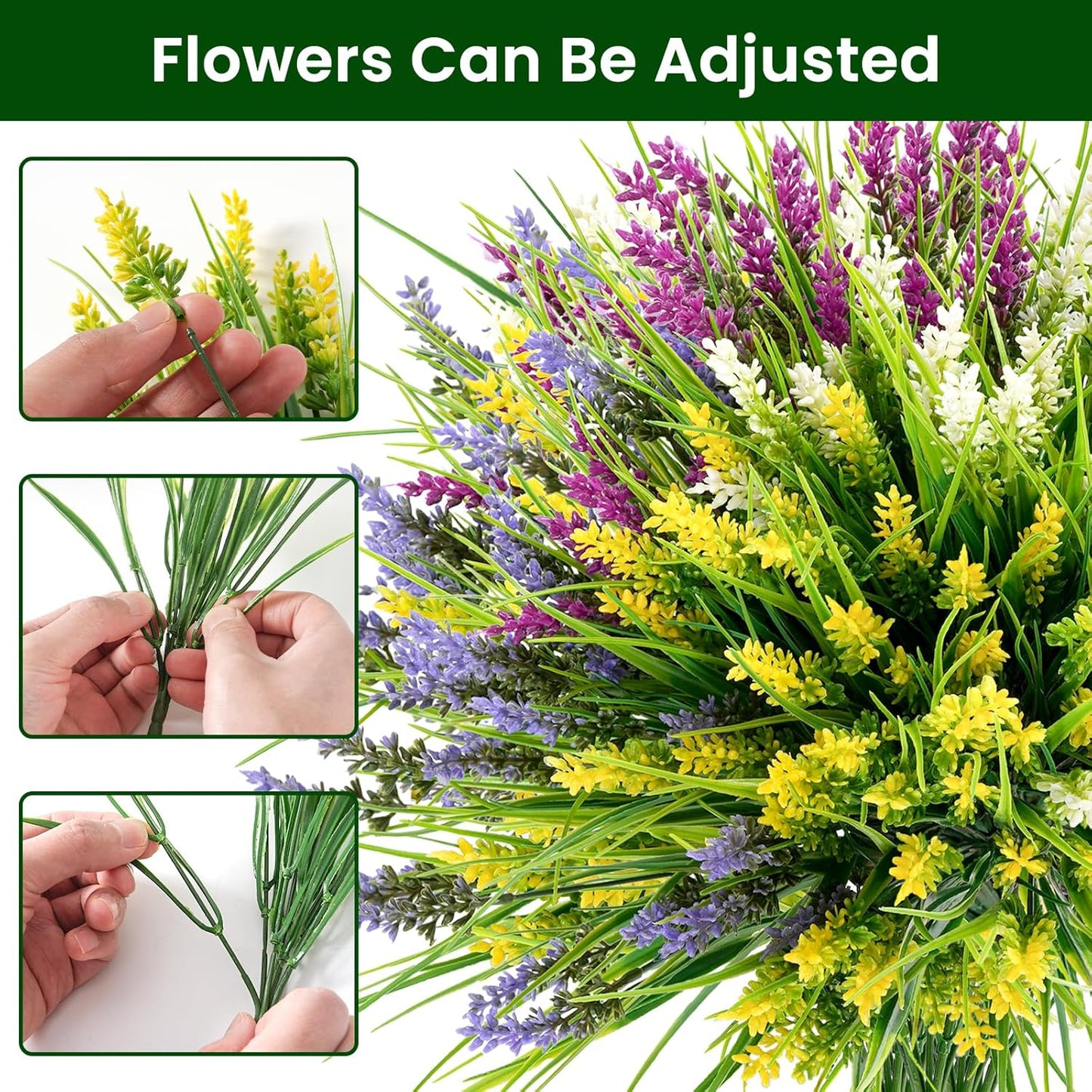 20 Bundles Artificial Plants Outdoor, UV Resistant Fake Flowers， Realistic Faux Lavender Shrubs for Porch Garden Window Box Home Decoration (Purple)