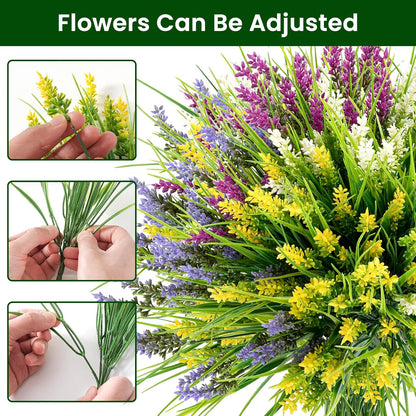 20 Bundles Artificial Plants Outdoor, UV Resistant Fake Flowers， Realistic Faux Lavender Shrubs for Porch Garden Window Box Home Decoration (Purple)