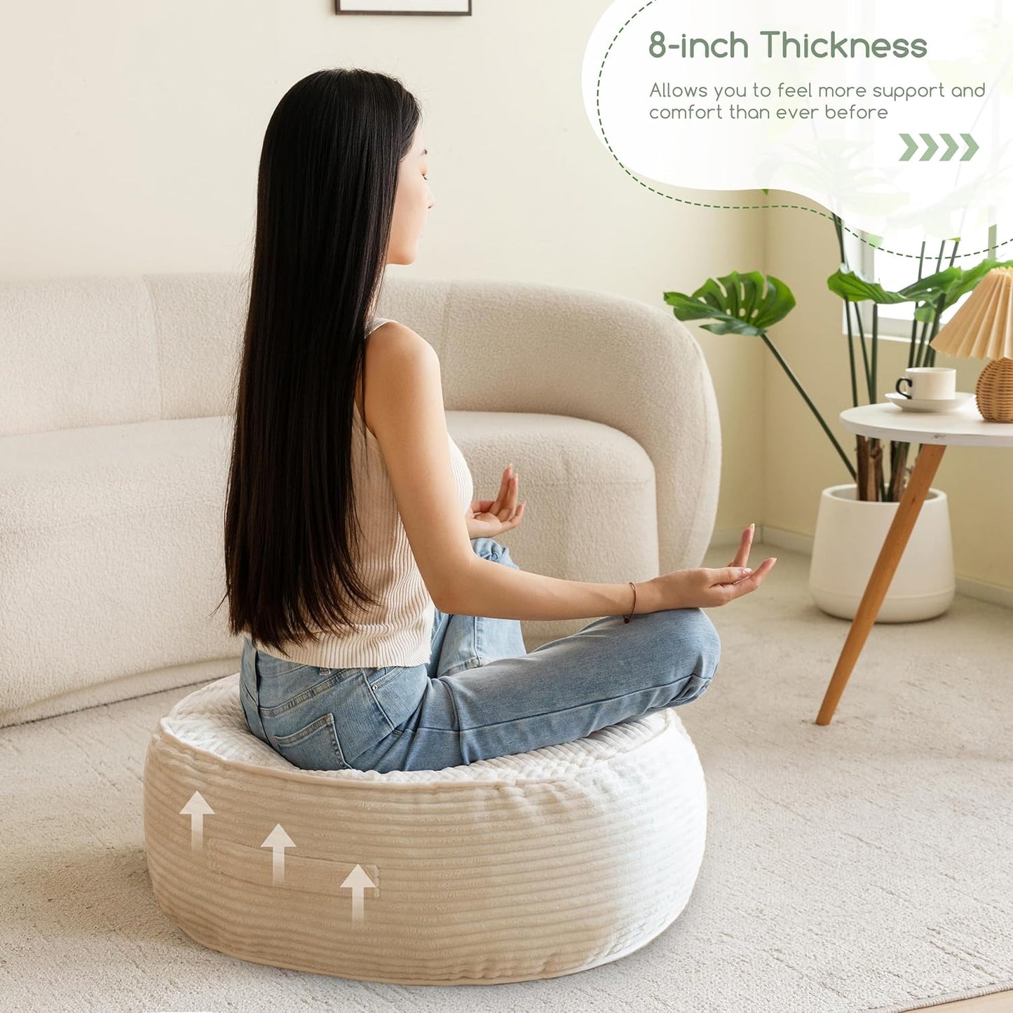 HIGOGOGO 6" Extra Thick Floor Pillow Cushion for Adults, Meditation Cushion Pillow, Large Square Floor Sitting, Tufted Corduroy Cover, for Tatami Living Room or Yoga, 22x22 Inch, 2Pack, Dark Grey