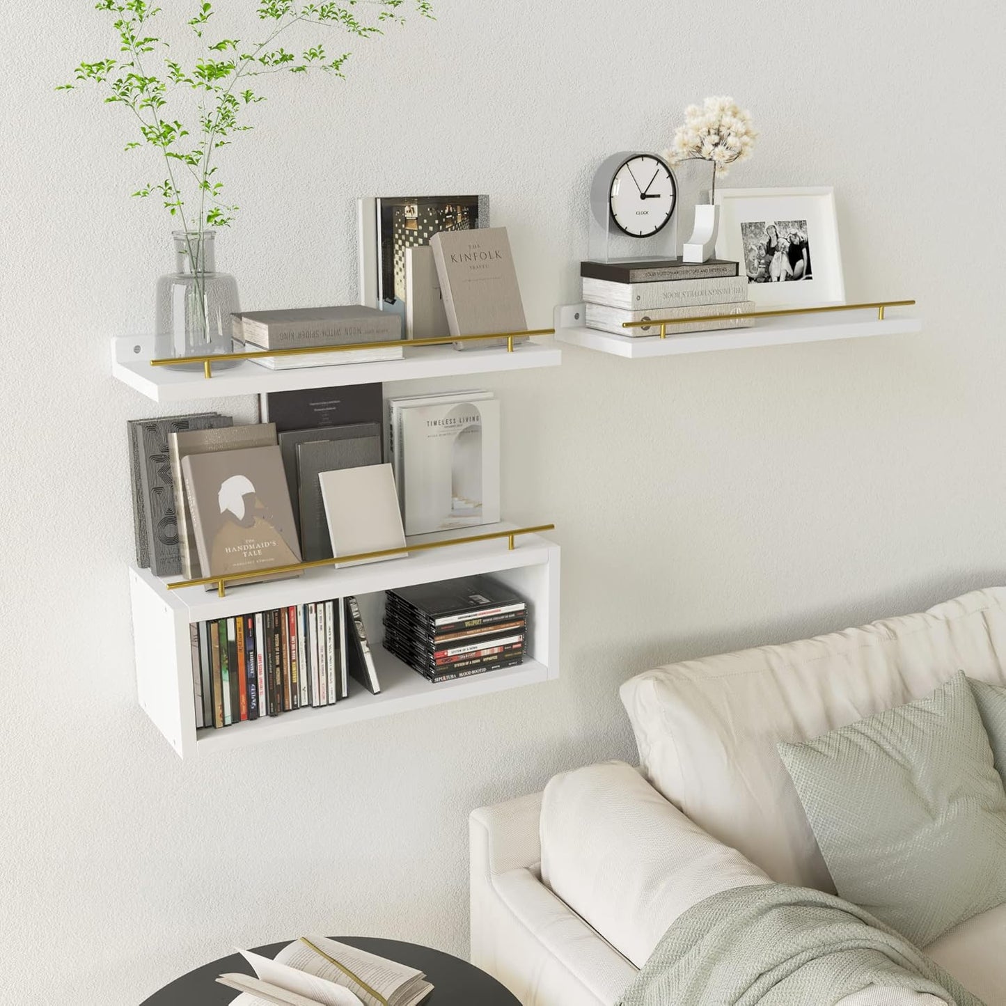 WOPITUES Floating Shelves for Wall with Cube Shelf, Wall Shelves with Metal Rail for Bathroom Decor, Bathroom Organizers and Storage, Over Toilet Shelves for Toilet Paper-Black