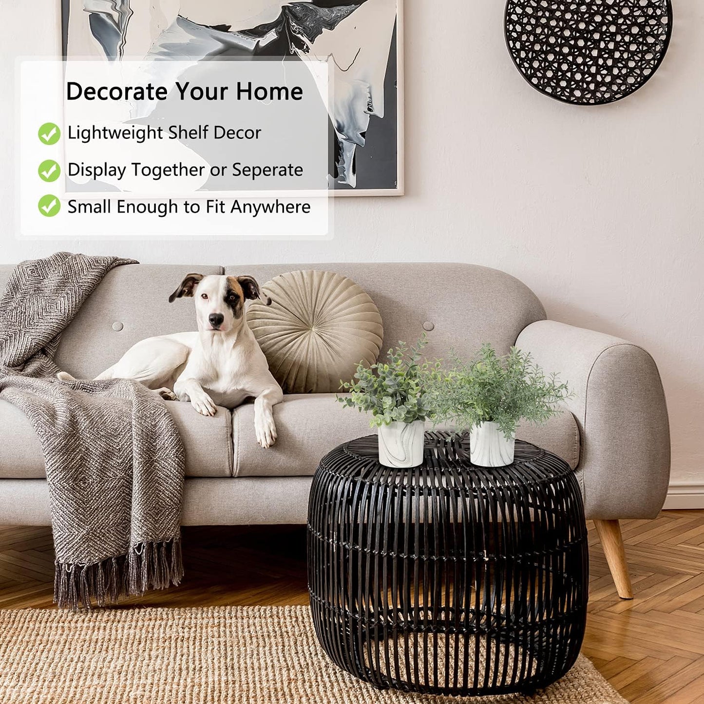 Hollyone Mini Artificial Potted Plants Fake Plants in Marble Pots, 1Pcs Plastic Eucalyptus Greenery Faux Plants for Home Office Desk Room Centerpiece Shelf Décor