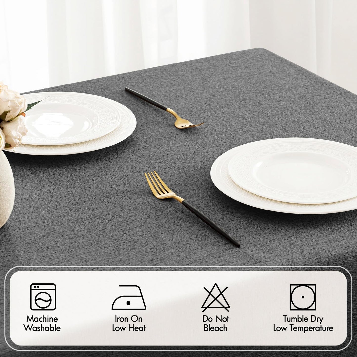 MIULEE Beige Rectangle Linen Polyester Tablecloth with Decorative Cutouts Spring Waterproof Stain Resistant & Shrink-Proof Table Cloth 52x70 inch Farmhouse Style for Dining Wedding and Outdoor