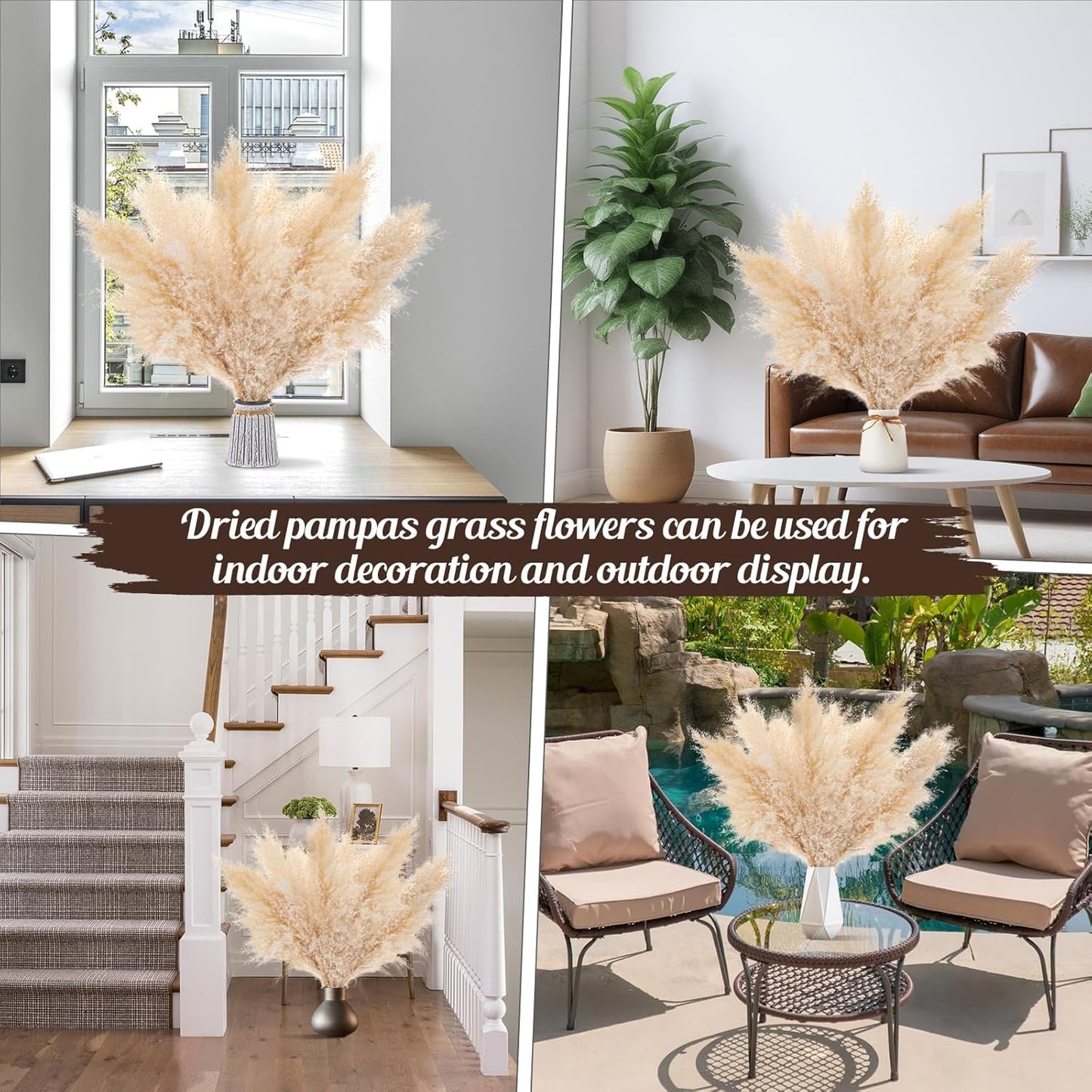 Pasuvsigt 12pcs 40'' Dried Pampas Grass Decor - Tall-Large Pampas Grass - Natural Beige - Boho Home Decor
