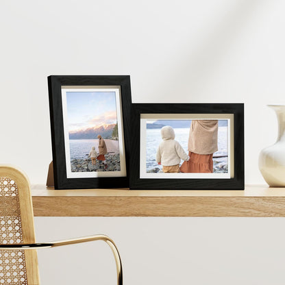 Vittanly 8x10 Picture Frames Set of 9, Shatter Resistant Plexiglass, Display 5x7 Pictures with Mat or 8x10 without Mat, Photo Frames for Wall or Tabletop, Engineered Wood, Black - Colors A