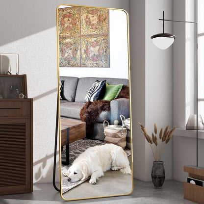 XRAMFY 56"x21" Floor Full Length Mirror Standing Full Body Rounded Corner Rectangle Mirrors with Stand Hanging Wall Mounted Leaning Bedroom Living Room Bedroom Cloakroom,Gold