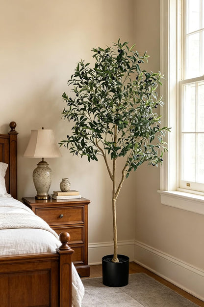 Artificial Olive Tree for Living Room Decor, 6FT Bendable Fake Plants Artificial Indoor, Faux Silk Plant Fake Trees in Potted with Oliver Branch Leaves and Fruits for Modern Home House Office Décor