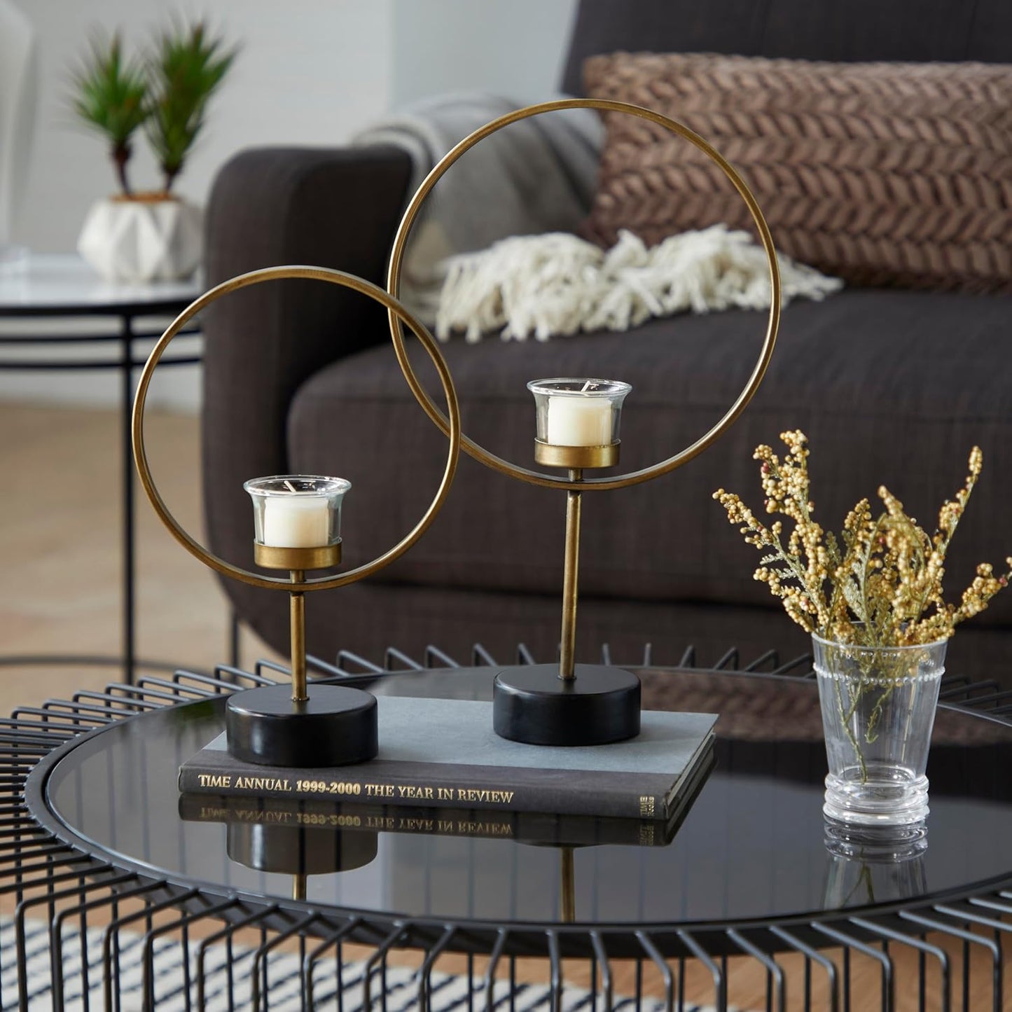 Deco 79 Metal Abstract Decorative Candle Holder Mushroom Inspired Candle Stand, Set of 2 Candlestick Holder 11", 14"H, Gold
