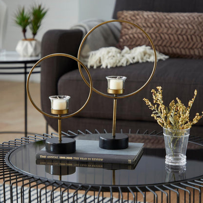 Deco 79 Metal Abstract Decorative Candle Holder Mushroom Inspired Candle Stand, Set of 2 Candlestick Holder 11", 14"H, Gold