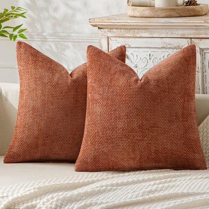 MIULEE Pack of 2 Couch Throw Pillow Covers 18x18 Inch Neutral Beige Modern Boho Accent Decorative Pillow Covers Soft Chenille Farmhouse Cushion Covers for Home Decor Bed Sofa Living Room