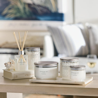 Chesapeake Bay, 11oz Marine Drift Scented Candle, Mood Evoking Fragrance, Textured Sea Glass-Inspired Jar, Premium Soy Blend Wax with Essential Oils, Coastal Fragrance for Home Décor or Gifting