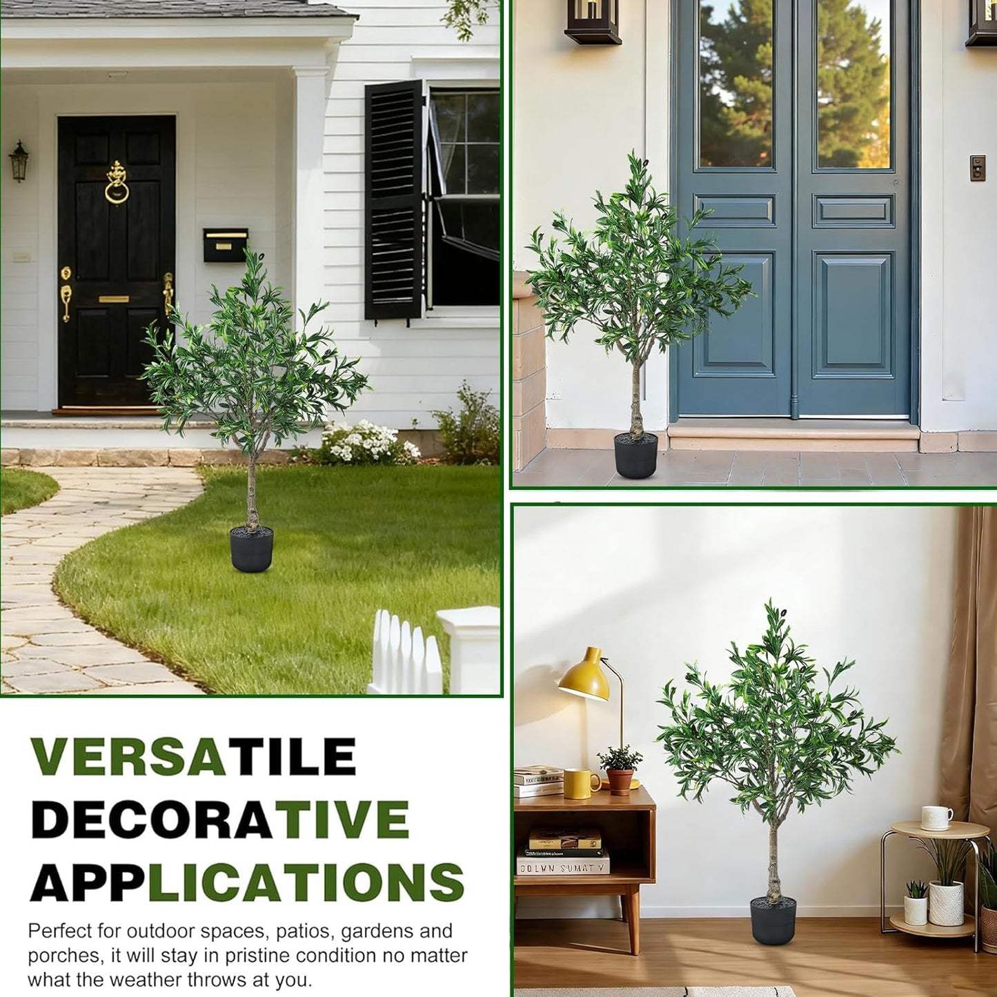 Artificial Olive Trees Indoor Outdoor,3.6FT Faux Olive Trees Potted Artificial Plants,Fake Olive Tree with Planter Realistic Fruits,Natural Wood Trunk Leaves Tree for Home Office Garden Living Room