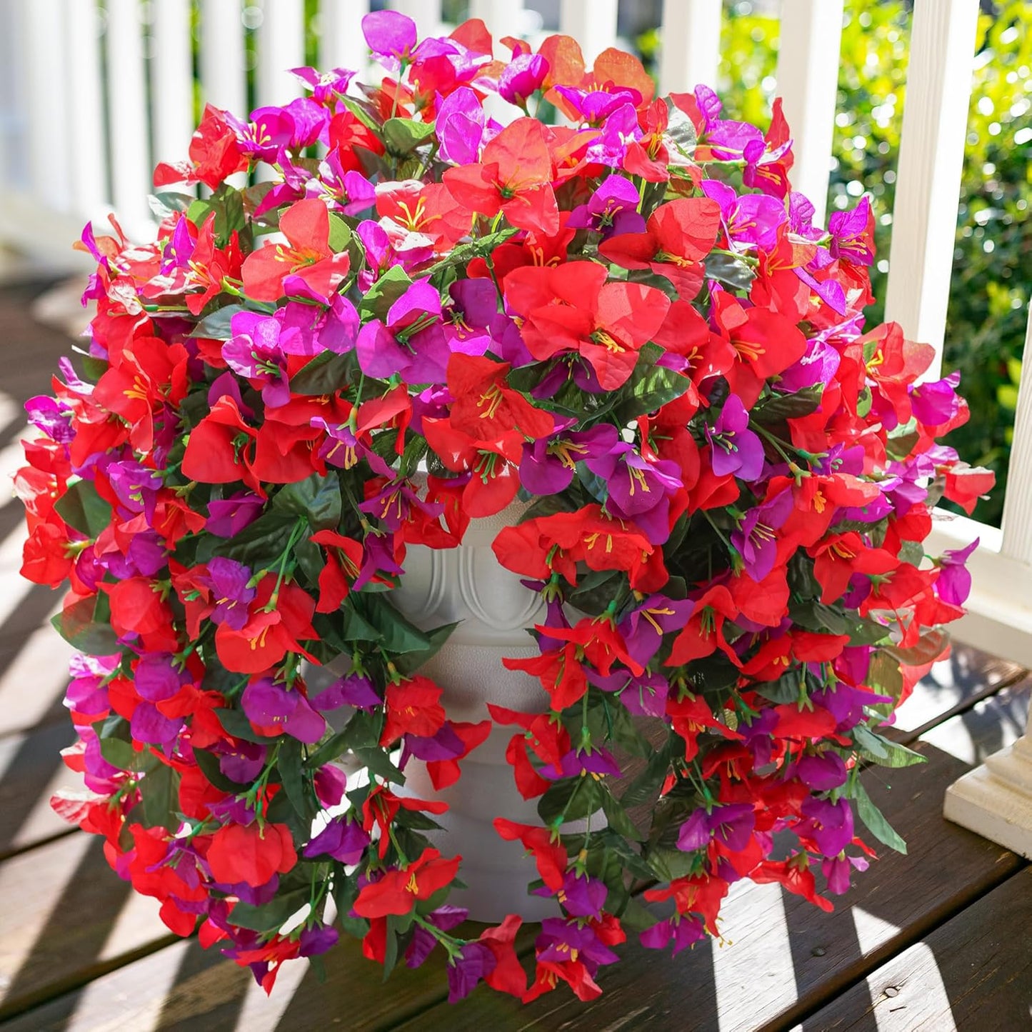 Faux Bougainvillea Artificial Flowers Plants for Outdoor Outside Decoration, 2 PCS Red Fake Flowers UV Resistant Look Real Silk Long Trailing Vines for Front Door Porch Planter Urn Patio Garden Yard
