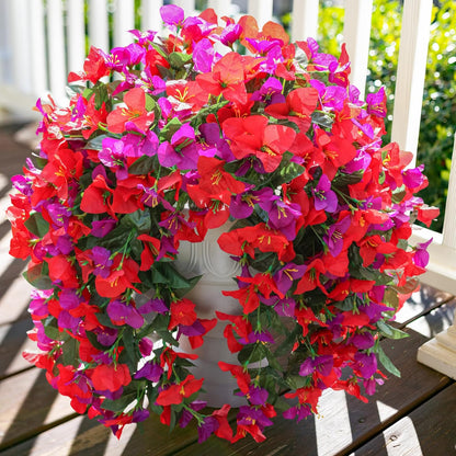Faux Bougainvillea Artificial Flowers Plants for Outdoor Outside Decoration, 2 PCS Red Fake Flowers UV Resistant Look Real Silk Long Trailing Vines for Front Door Porch Planter Urn Patio Garden Yard