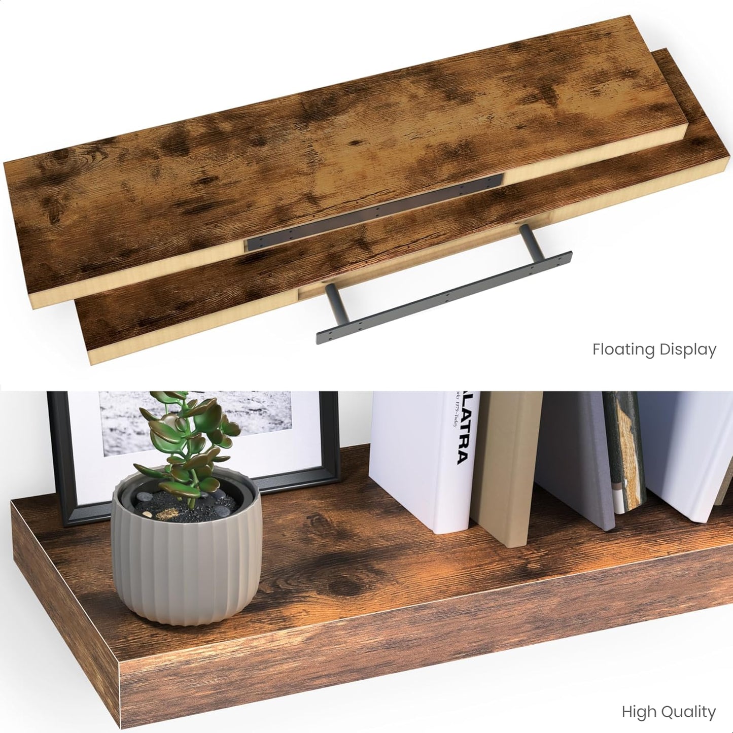 Ballucci Floating Shelves for Wall, 48" Wood Wall Shelf Set of 2, with Invisible Brackets for Bathroom, Living Room, Bedroom, Kitchen, Nursery, 8" Deep, Black