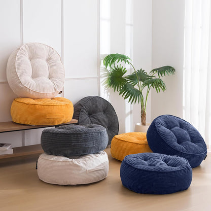 HIGOGOGO 6" Extra Thick Floor Pillow Cushion for Adults, Meditation Cushion Pillow, Large Square Floor Sitting, Tufted Corduroy Cover, for Tatami Living Room or Yoga, 22x22 Inch, 2Pack, Dark Grey