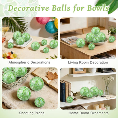 2 Pieces Decorative Glass Orbs 2.6 Inch Mosaic Crackl Solid Sphere Ball Table Centerpiece Balls Bowls Vases Christmas Decorative(Green)