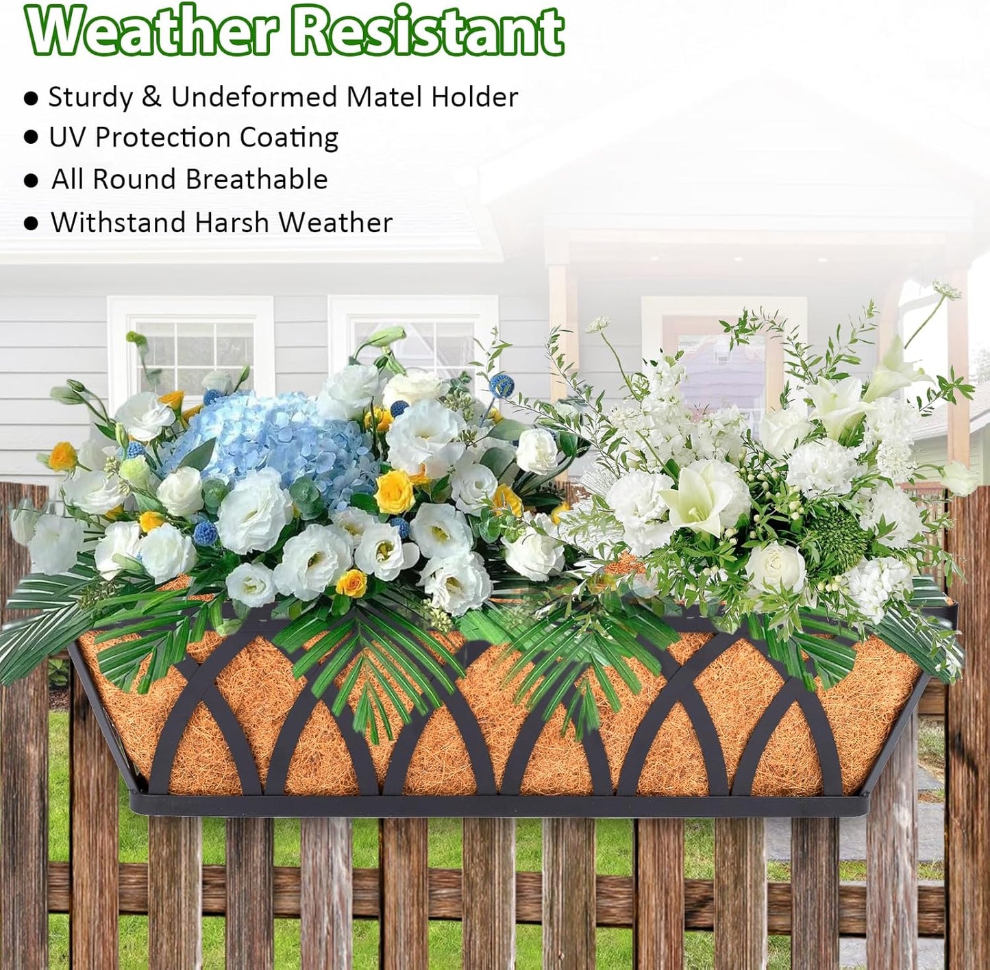 LCHUANG Deck Railing Planter Window Box - 3 Pack 24 Inch Deck Balcony Rail Planter with Coconut Coir Liner, Fence Metal Hanging Flower Planter Basket Deck Railing Planter Boxes for Outdoor Lawn