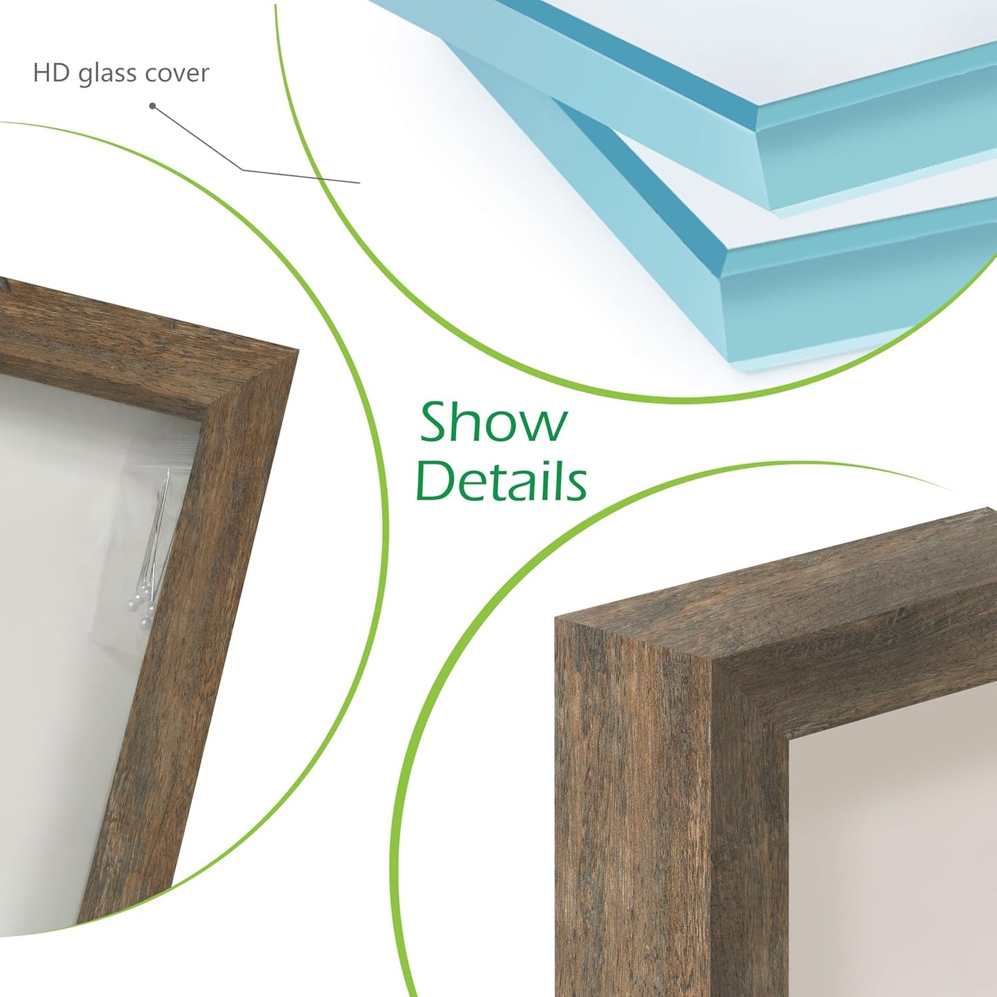 FrameWorks 11” x 14” Dark Oak Wooden Shadow Box Frame – Display Case with Soft Felt Back, Memory Box with Tempered Glass, Display Box with Elegant White Ball Push Pins, Wooden Flower Box