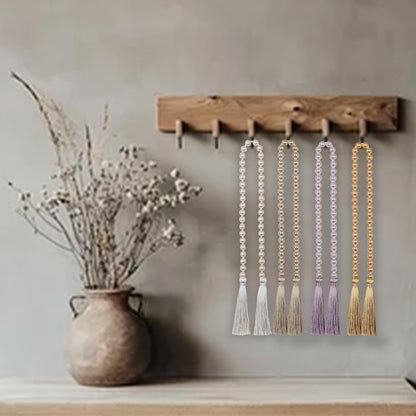 34 Inch Pearl Glass Bead Garland with Tassels - Elegant Boho Table Decor, Fringe Wall Hanging for Wedding, Party, Farmhouse Rustic Prayer Bead Home Decoration(1 Pack,Gold)