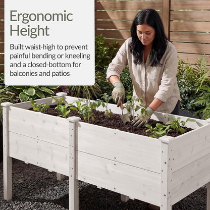 Best Choice Products 72x24x30in Raised Garden Bed, Elevated Wood Planter Box Stand for Backyard, Patio, Balcony w/Divider Panel, 6 Legs, 300lb Capacity - Natural