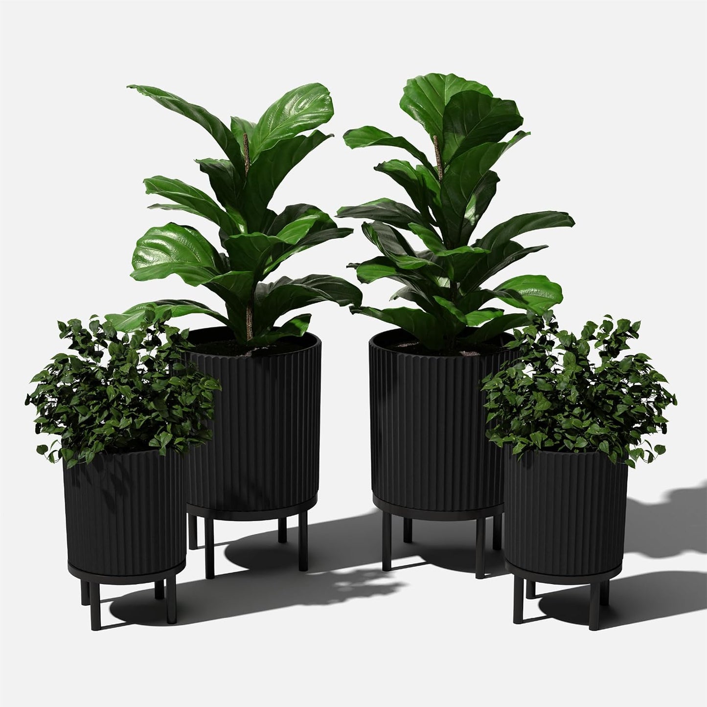 Veradek Demi Series Round Planter w/ Stand for Porch/Patio | Durable Plastic-Concrete & Wooden Stand | Modern Décor for Tall Plants, Flowers