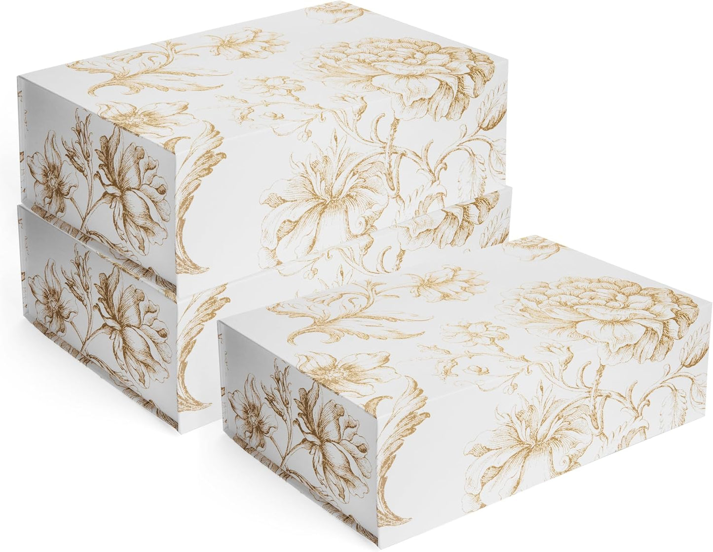 Luxury Keepsake Gift Box | Gold Floral Decorative Boxes with Magnetic Lids for Presents, Wedding Memory Box, and Bridal Gifts. 11.5" x 7.5" x 3.5"