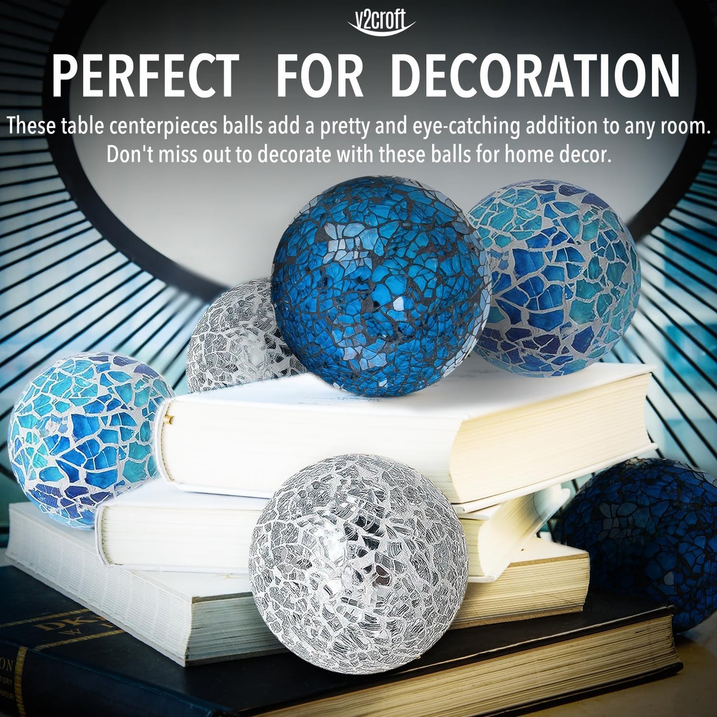 2.4 in Decorative Orbs Glass Balls Set of 6,Mosaic Sphere Globe for Whole Housewares,Wedding/Birthday,Bowls,Vases Dining Table Centerpieces (Gold)