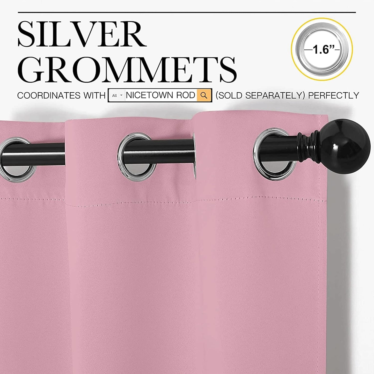 NICETOWN Halloween Pitch Black Solid Thermal Insulated Grommet Blackout Curtains/Drapes for Bedroom Window (2 Panels, 42 inches Wide by 63 inches Long, Black) - Colors A
