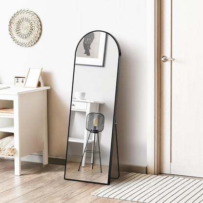 DUMOS Arched Full Length Mirror with Stand 64"x21" Floor Standing Aluminum Frame for Bedroom Body Hanging Leaning Modern Simple Home Decor Shatter-proorf Nano Glass Wall Living Room Cloakroom Black
