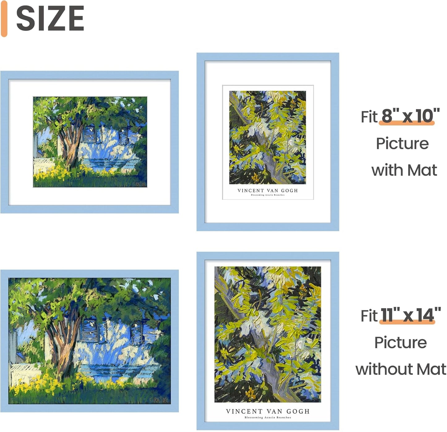 upsimples 11x14 Picture Frame Set of 5, Display Pictures 8x10 with Mat or 11x14 Without Mat, Wall Gallery Photo Frames, Black
