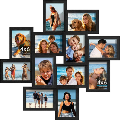 DUENPY 4x6 Collage Picture Frames, 12-Pack Solid Wood Photo Frame, Picture Frames Collage Wall Decor, Set with Glass Front, Assembly Required, Black