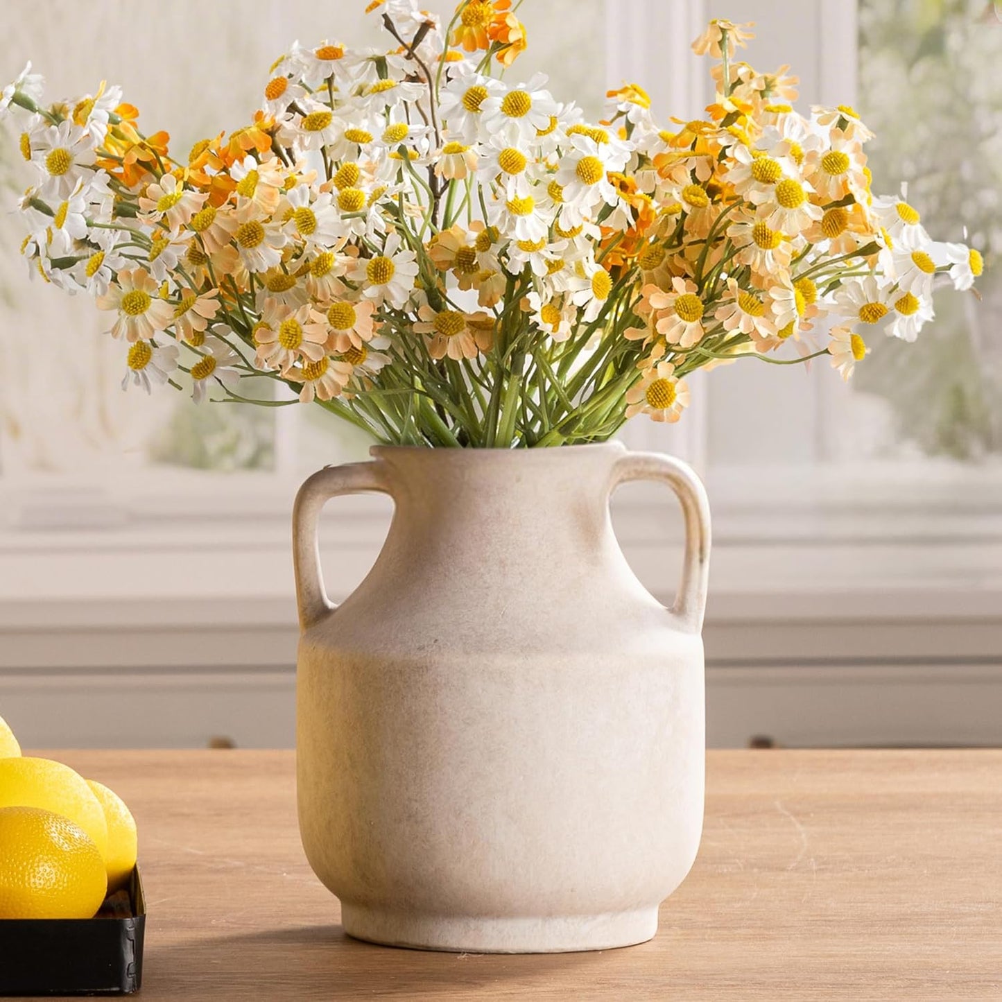 Mitt&Ditt Ceramic Flower Vase with Handles, 11 inch Tall Vase for Centerpieces, Large Decorative Terracotta Vases, Farmhouse Rustic Vases for Home Decor, Living Room, Table, Neutral