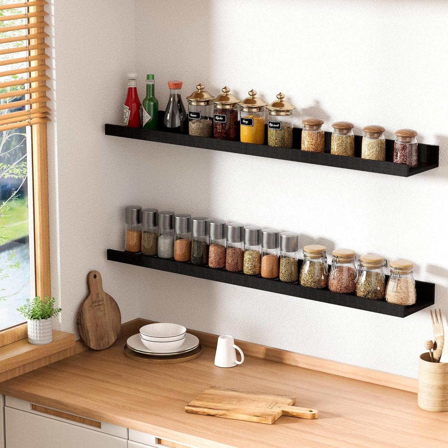 upsimples 6 Pack Wooden Floating Shelves, Wall Storage Decor Shelf for Bathroom, Bedroom, Living Room, Kitchen, Office and Laundry Room, Wall Mounted Display Hanging Shelf, Brown
