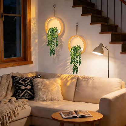 Der Rose 2 Pack Lighted Hanging Plants, Artificial String of Pearls Succulents with Warm LED Lights, Aesthetic Fake Plants for Black Bathroom Bedroom Living Room Wall Decor, Party & Gift for Women