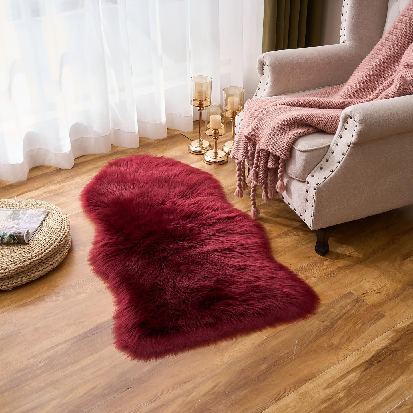 EasyJoy Ultra Soft Fluffy/Fuzzy Shaggy Area Rug Faux Fur Chair Cover Seat Pad for Bedroom Floor Sofa Living Room (2 x 6 ft Sheepskin, Beige)
